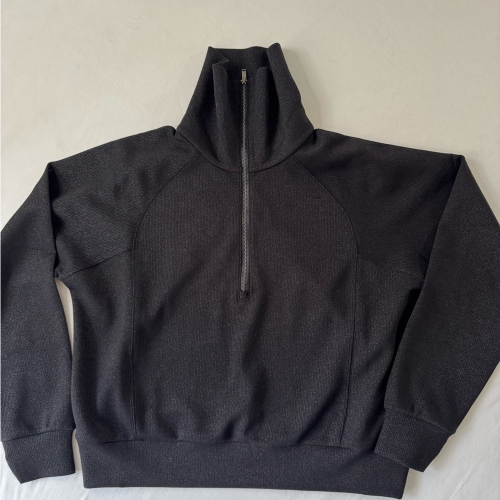 Quiet Luxury Spanx AirEssentials Black Half Zip Shimmer Sweatshirt Black Large - Picture 4 of 16